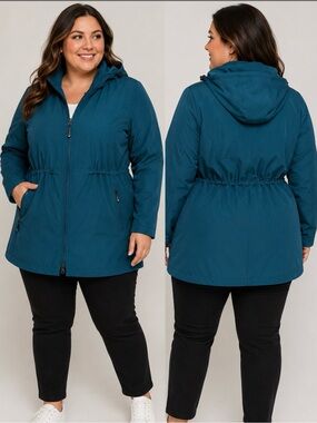 Plus size 4XL Womens Teal Hooded Softshell Jacket Waterproof Fleece Lined